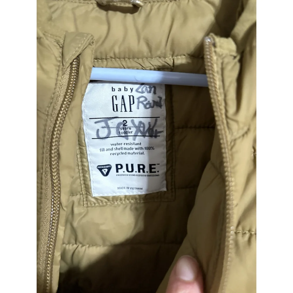 Baby Gap Hooded Puffer Jacket Beige Tan Two Years Preowned Good Condition